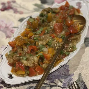 Eggplant tomatoes garlic and spices