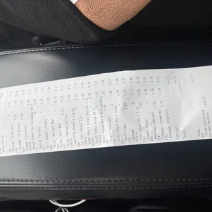 a receipt in a car seat