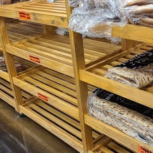 shelves of bread and other items