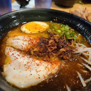 Black Garlic Ramen with medium spicy paste.