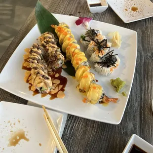 Golden Phoenix roll, summer roll and one with steak that we forgot the name