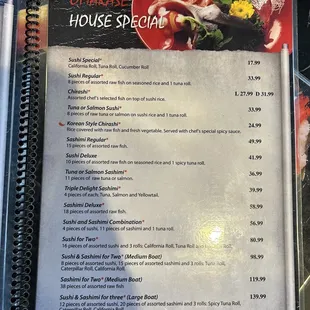House specials menu, January 2024