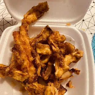 This is allegedly veggie tempura. It&apos;s just freaking nasty french fries.