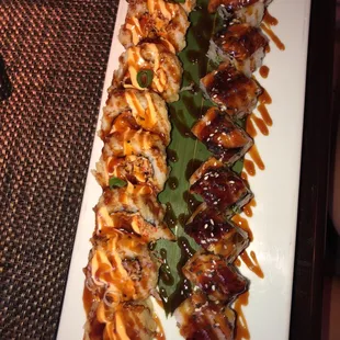 On the right is dragon roll on the left is the moonlight roll