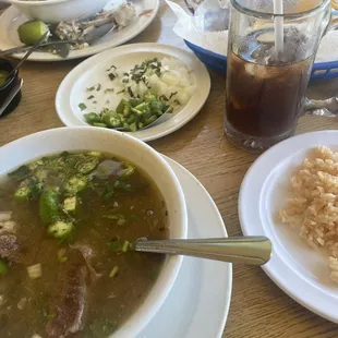 Beef soup and sides