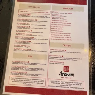 Menu as of August 28, 2022