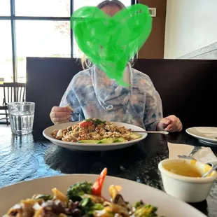 Pad kee mow &amp; pineapple fried rice &amp; one happy kid