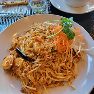 Pad Thai with shrimp. Really good and a nice sized portion!