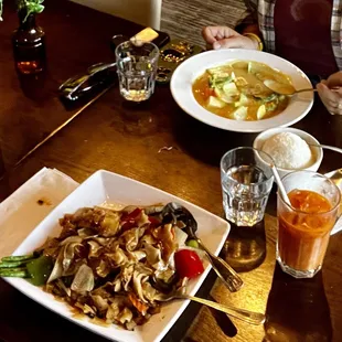 57. Drunken Mushroom Yellow curry Thai iced tea