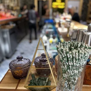 a bar with a variety of items