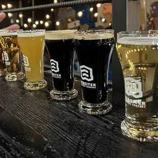 Taster pours ($3 each) of, from L-R: Ground Score, Arbeiter, Life Was A Haze, Càphin, Gochu Stout, and Tokki.