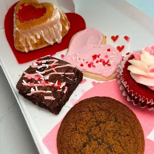 Ginger molasses cookie (new menu item) brownie, pound cake, heart cookie, cupcake