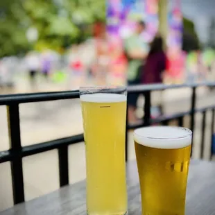 a pint and a glass of beer