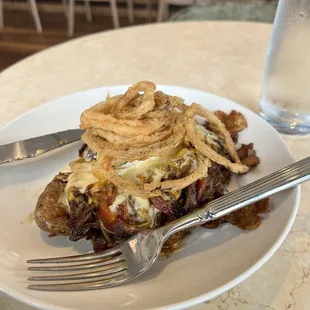 Brisket hash with poached egg
