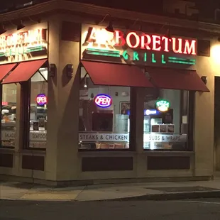 exterior of restaurant at night