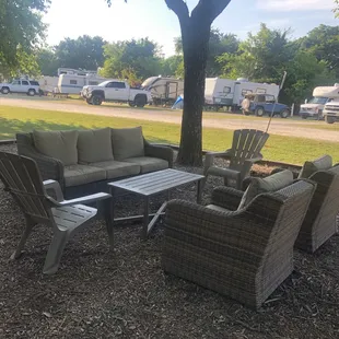 Cozy seating area under a beautiful tree