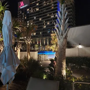 the pool and hotel at night