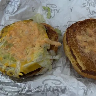 Wagyu Burger missing tomato, and soggy lettuce