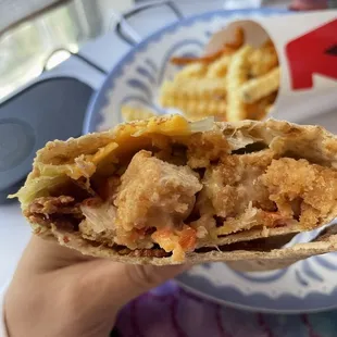 Wow, two to 3 bites left and I see some nasty looking chicken bits.