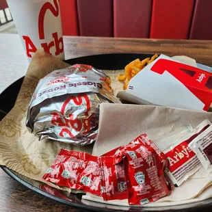 a tray of fast food