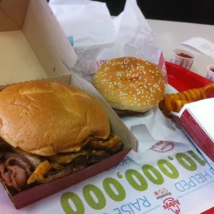 Brisket Sandwich, Jr. Roast Beef Sandwich, Curly Fries