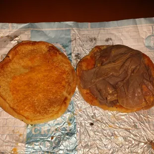 I ordered a beef n cheddar and this is how much cheese was on both sandwiches, very disappointed : (