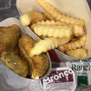 Poppers and crinkle fries