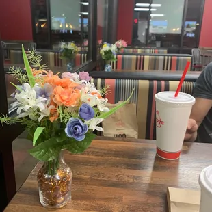 Nicest looking Arby's I've ever seen - flowers on the tables!