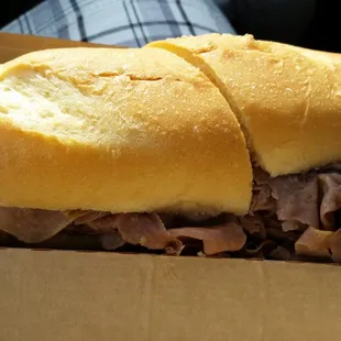 French Dip. Currently, 2 for $6.00.  Very filling!