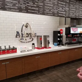 Soda and condiment bar.