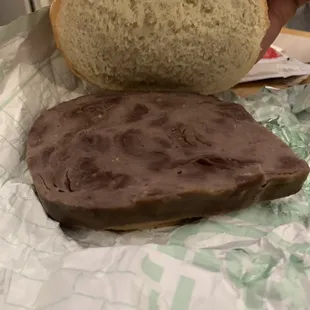 I toasted bun, cold leftover meat