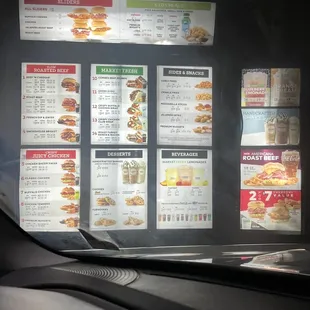 a menu in a car