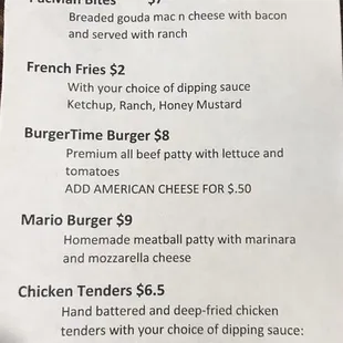 the menu for the restaurant