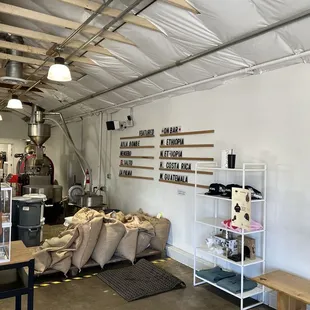 Pour over menu and roasting area