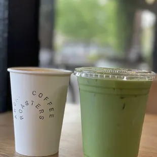 Lavender Latte (12oz) , Iced Matcha Latte (16oz)