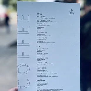 Coffee Menu