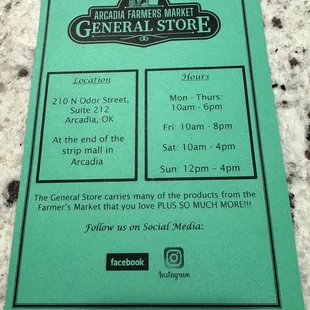 Store hours flier