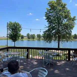 Outdoor dining on their shaded deck