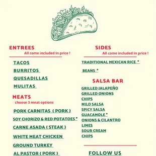 Menu  call for more info