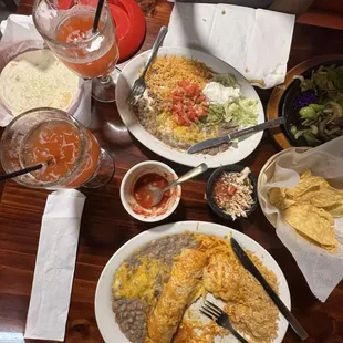strawberry margs, enchiladas, beef fajitas