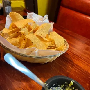 a bowl of tortillas and a bowl of guacamole
