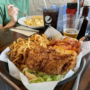 Fried Chicken Sandwich with onion strings