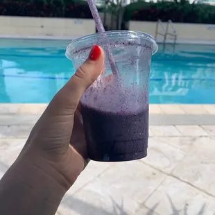 Blueberry strawberry and almond milk smoothie.