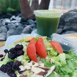 a salad and a smoothie