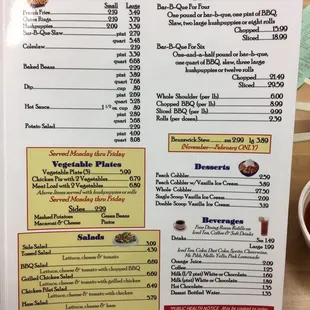 the menu for the restaurant