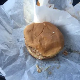 Same sandwich, capped for eating.