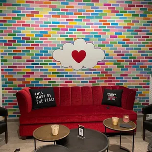 a colorful brick wall