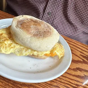 Breakfast sandwich - egg, sausage on English muffin