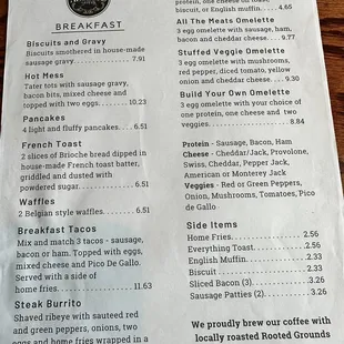 Breakfast menu