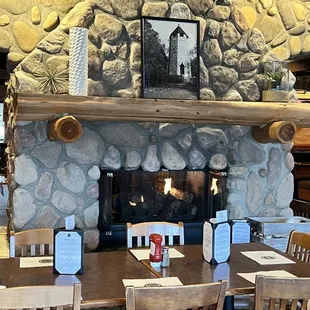 Inside restaurant- beautiful fireplace